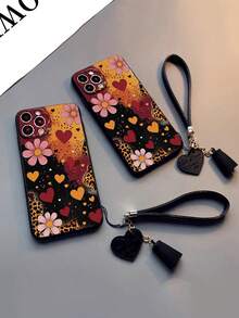 1个带装饰配件的穿孔边缘心形彩绘加厚防震手机壳，新款皮革心形腕带DIY手机壳吊坠，短款腕带挂饰，兼容 17 Pro/17 Air/17/17 Pro Max/16/11/16 Pro/16 Plus/16 Pro Max/16 e/15 Pro Max/13/14/12/XS/XR/7G/8P、Galaxy等国际版机型，非国内版。 - 彩色 - 查看 3