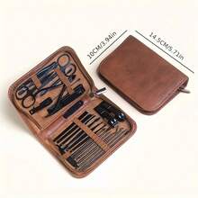 26合1专业美甲美足工具套装 - 完整指甲护理套装，带收纳盒，多功能工具（指甲钳、角质推、去死皮器、剪刀），男女通用，便携式旅行美容套装 - 棕色 - 查看 9