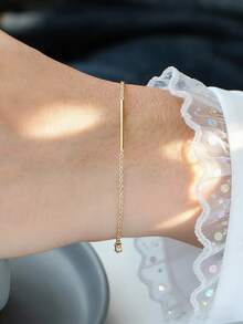 Charm-In 1pc Minimalist Gold-Tone Zirconia Chain Bracelet For Women - Yellow Gold - View 2