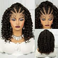 13x4蕾丝编织蓬松卷曲波波头假发鱼骨辫真人发，适合，透明蕾丝巴西原生发 - Natural Black - 查看 2