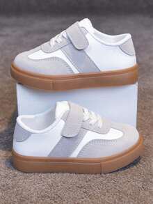 1 Pair Unisex New Low-Top Sneakers, Soft Sole Non-Slip Casual Toddler Shoes, Fashion Versatile Student Running Shoes, Children Lightweight Flat Shoes, Suitable For All Seasons - Beige - View 1