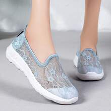 1 đôi giày lười nữ màu xanh nhạt, chất liệu lưới thoáng khí, đế mềm nhẹ, thoải mái, thích hợp cho mùa hè. - Màu xanh nhạt - Xem 4