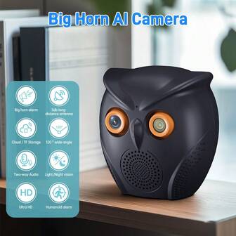 5MP WiFi Camera, Owl Decor Camera With Loudspeaker, Supports Color Night Vision And Two-Way Audio, Remote Monitoring Camera