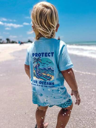 1 pieza Camiseta de manga corta y cuello redondo con estampado casual para niño, ropa de verano para estudiantes - ¡Una camiseta versátil y alegre que trae alegría y felicidad a cada niño!