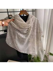 1pc Elegant Snake Skin Print Scarf, Bohemian Style Fashion Versatile Long Shawl, Sun Protection Beach Wrap, Travel Accessory - Silver - View 1