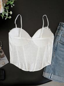 Lace Polka Dot Camisole Top With Fishbone Design, Sleeveless, Padded, Sexy & Slimming, Suitable For Spring/Summer - White - View 6