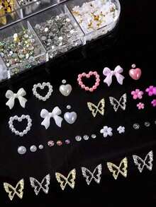 95pcs 3D  Nail Charms Set With, Pearl,: 20pcs Thick Charms, Seductive Nail Bow, Heart Charms, And 3D Flower Nails Y2K Nail Decoration Women Nail Manicure Supplies - 彩色 - 查看 4