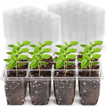 12 Packs Seed Starter Tray With Drainage Holes, Reusable , Clear For Root Monitoring, Easy To Repotted Without Root Damage, 12 Cells Per Tray Visit The Bonviee Store