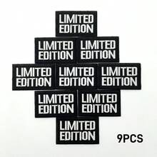 9pcs Letter Embroidery New Design "LIMITED EDITION" Iron On Patches, For Party Clothes, Hats, Pants, Shoes,Give To Friends (Black And White, Golden) - B - View 11