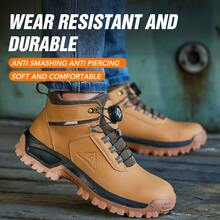 Men's Safety Shoes, Lightweight And Breathable Anti-Shatter Work Shoes, Low-Top Steel-Toe Shoes, Yellow Color, Puncture-Resistant Safety Boots, With Super Flexible Upper, Rotating Button Design For Easy On And Off, Construction Work Protection Shoes, Suitable For All Seasons - gừng - Xem 5