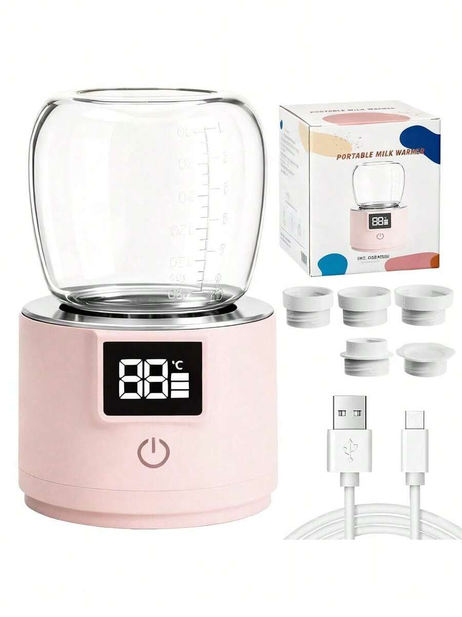 Calentador portátil de biberones para bebés: compacto y portátil + control preciso de temperatura, una herramienta práctica para que las mamas calienten la leche y descongelen la leche materna para su bebé, tanto en casa como fuera de casa. - Rosa - Ver 1