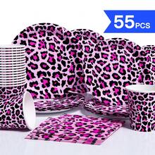 Pink & Purple Leopard Print Disposable Plates, Napkins, Cups - 10 Guest Party Supplies Set, Suitable For Birthday, Wedding, Theme Party, Family Picnic - Multicolor - View 1