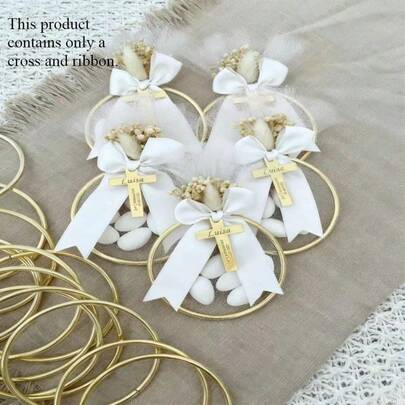 Personalized Acrylic Mirrored Cross Pendant: Suitable For Baptisms, Weddings, Wedding Favors And Holiday Souvenirs, Valentine's Day Gifts, Bows And Ribbons.,Party Top