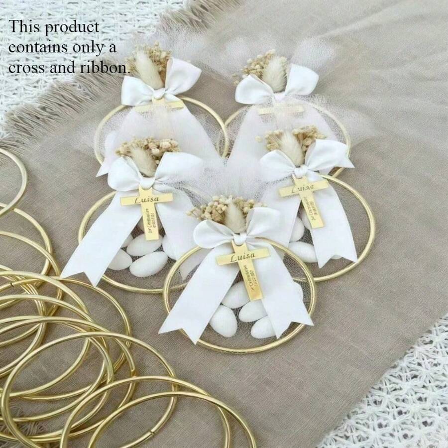 Personalized Acrylic Mirrored Cross Pendant For Baptisms And Weddings Customized Wedding Favors And Holiday Souvenirs With Bows And Ribbons - Multicolor - View 1