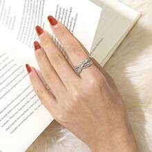 1pc Minimalist Unique Design Zirconia Ring, Fashionable & Open Band Ring For Women - White - View 4