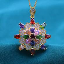 18K Gold Plated Grape Cluster Cubic Zirconia Pendant Necklace - Multicolor December Birthstone Jewelry, Sparkling Wedding/Valentine's Day Gift, Elegant Jewelry For Women All Year Round - Style 4 - View 2