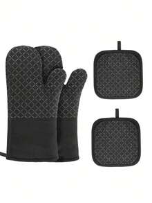 1/2/4 piezas Guantes de horno y agarradores de ollas de silicona, guantes de cocina resistentes al calor, almohadillas de aislamiento antideslizantes para hornear y cocinar - Negro - Ver 4