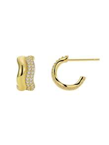 Women's Gold-Plated Wavy C-Shaped Earrings With Double-Row Zirconia Inlay & Pearl Edge Details, Minimalist Elegant Style For Daily Wear And Work, Fashionable Gift - Gold - View 6
