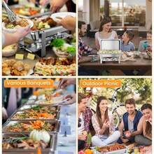 CuteHairy 4 PCS Chafing Dish Buffet Set 8 QT  Rectangular Food Warmer, Stainless Steel - Silver - View 6