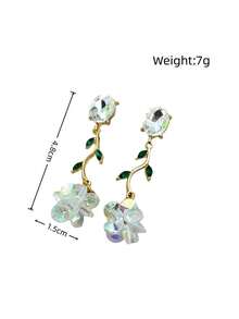 1 Pair Fashionable Delicate Geometric Crystal Flower & Leaf Dangle Earrings, Suitable For Daily Wear - Multicolor - View 6