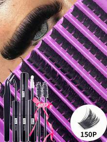 180/160/140/120pcs Eyelash Extension Kit (80D+100D+120D+150D+200D), Includes Lashes, Glue, And Tools, Allows You To Easily Create Professional-Level Lash Effects At Home. Professional Eyelash Extension Set, Easily Create Salon-Level Lash Effects At Home. Kit Includes: DIY Mink-Like Lashes, Strong Adhesive, And Precise Tools. - Multicolor - View 2