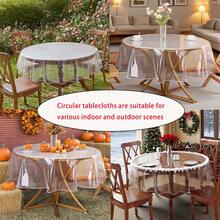 SUNFANS 1pc Hemmed Round Clear Tablecloth PVC Waterproof Anti-Oil Wipeable Table Cover Plastic Tablecloth - Transparent - View 10