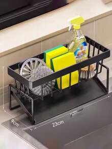 1pc Multifunctional Carbon Steel Kitchen Organizer Rack, Can Hold Sink Faucet Sponge Drainer, Kitchen Shelf, Sink Cloth Drainer, Detergent & Steel Wool Holder, No Drilling Installation, Can Hang Cleaning Cloth, Organize Cleaning Tools, Kitchen Accessories - Multicolor - View 17