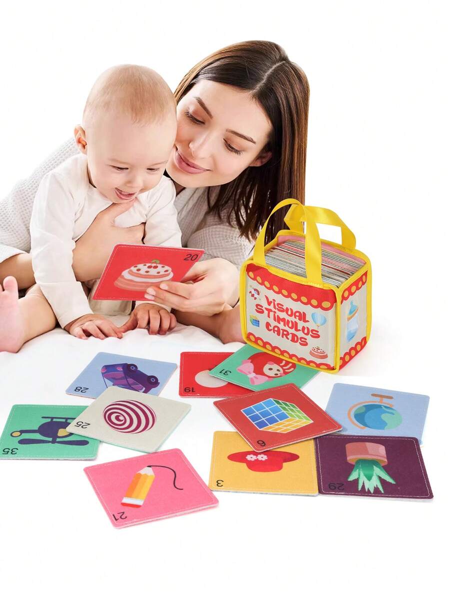 Infant Visual Stimulation Early Education Cards Black & White Colorful Tracking Training Cards 0-36 Months Back To School Educational Enlightenment Toys Halloween Christmas Thanksgiving Newborn Baby Surprise Gift Portable Storage Cloth Bag Cognitive Flashcards