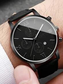 Calendar Quartz Wrist Watch Set, Fashionable 3-Eye Business Watch For Men - one-size - View 3