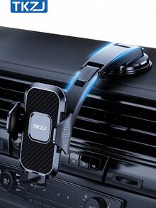 TKZJ车载手机支架 - 强力吸盘，360°旋转单手操作自动锁定支架，稳定防抖，适用于驾驶导航 - 黑色 - 查看 6