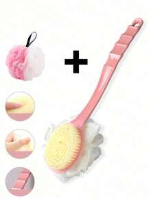 1/2 chiếc bàn chải tắm đa năng cán dài 2 trong 1, bàn chải massage tẩy tế bào chết hai mặt, lông mềm, màu hồng/xanh dương, dùng để vệ sinh cơ thể trong phòng tắm. - Phiên bản nâng cấp - Xem 4