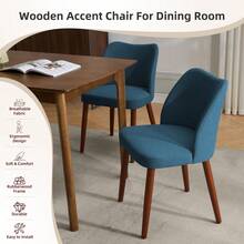 Huisuilinss Dining Chairs Set Of 2,Linen Upholstered Kitchen Chair With Thick Cushions,Wood Dinner Chair With Wood Legs,Wing Backrest,Accent Chair For Dining Room Living Room Kitchen - Màu xanh vải lanh - Xem 4