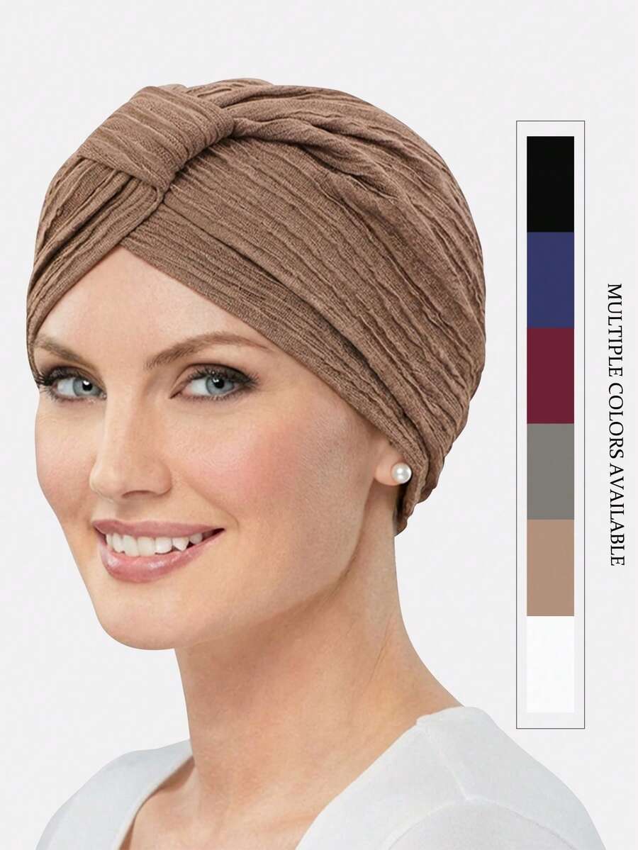 1pc Women's Thickened Pleated Square Headscarf Hat, Headwrap Arabic Hat, Suitable For Daily Use - Multicolor - View 1