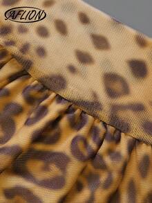 Aflion Women's Summer Leopard Print Midi Dress, Halter Tie Back Open Back Asymmetrical Ruffle Hem Slim Party Sundress - Camel - View 4