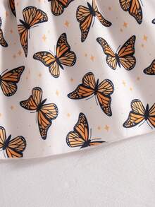 Infant/Baby GirlCute Vacation Style Butterfly Print Lantern Sleeve Dress, Summer - Multicolor - View 6