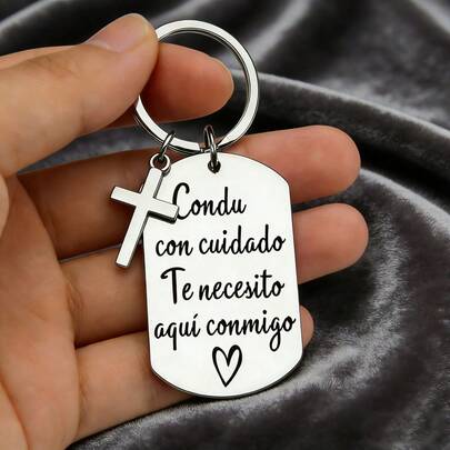 Llavero español con dije de cruz, llavero de acero inoxidable para novio, novia, esposo, esposa, regalo de cumpleaños del Día de San Valentín