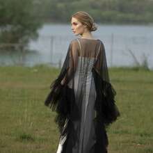 1 Set Bridal Tulle Cape Multilayer Ruffle Lace Shawl, Wrap With Ruched Hem For Wedding Photos, Hot Air Can Reduce Wrinkling Fall Clothes For Women - Multicolor - View 10