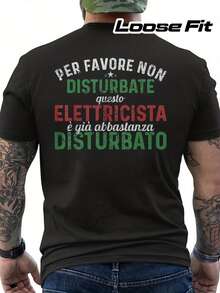 Funny Electrician T-Shirt For Men With Italian Electrical Joke & Lightning Bolt Graphic - Relaxed Fit H-Line Silhouette, Italian Text & Spanish/English Translation - Casual Crew Neck Short Sleeve T-Shirt For Electricians, Technicians, Engineers - All-Season - 如圖所示 - 查看 1