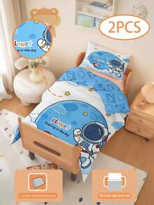 2件套幼儿床上用品套装 儿童太空宇航员图案 儿童太空宇航员被套套装（四季系列） 双面被套套装 适用于婴儿和儿童 可机洗 适合新生儿床 婴儿床 节日送礼佳品（1个单面印花枕套 + 1个双面印花被套，不含填充物） 枕套为单面印花，尺寸为40x60厘米 100%涤纶 - 彩色 - 查看 3