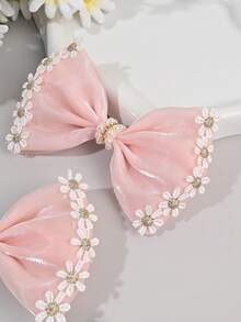 2 chiếc kẹp tóc nơ hồng trang trí hoa cúc và ngọc trai, kẹp tóc trang trí hoa tinh tế, phụ kiện tóc thời trang thanh lịch phù hợp cho cuộc sống hàng ngày và các bữa tiệc, dành cho bé gái và thanh thiếu niên. - Hồng - Xem 4