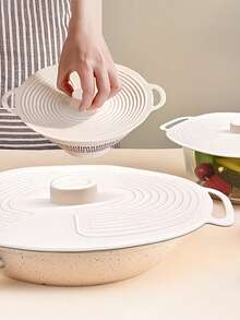 3件套硅胶双柄真空密封耐热可重复使用微波炉燃气灶锅碗杯食物保鲜盖 - 彩色 - 查看 4