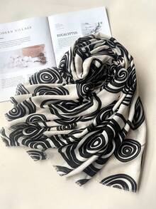 1pc Classic Cute Versatile Retro Minimalist Circle Pattern Scarf, Casual Daily Wear, Suitable For Autumn/Winter, Cosplay, Halloween, Travel, Sun Protection - Black - View 7