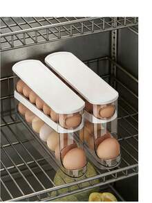 2pcs Automatic Egg Storage Box, Holds 12-14 Eggs, Sliding Double-Layer Design, Fresh Egg Holder, Kitchen Essential, Space-Saving Fridge Egg Tray - Multicolor - View 13