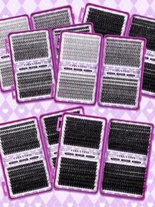 640/592/576 piezas Conjunto de pestañas individuales con rizado D, incluye pegamento para pestañas, pinzas, cepillo para pestañas, adecuado para principiantes, kit de extensión de pestañas postizas naturales y esponjosas, conjunto de pestañas de alto volumen con pegamento para pestañas, libro de maquillaje clásico DIY para el hogar, grupos de pestañas postizas de alta capacidad con herramientas - Morado - Ver 5