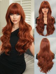 7JHH WIGS Tóc giả màu cam gừng thời trang dành cho nữ, dài 28 inch, kiểu tóc gợn sóng có mái, chất liệu sợi tổng hợp chịu nhiệt mật độ cao, kiểu tóc xoăn gợn sóng tự nhiên màu cam gừng, thích hợp cho các bữa tiệc hàng ngày, hóa trang Halloween, phụ kiện tóc giả không cần keo dán dành cho người mới bắt đầu. - gừng - Xem 3