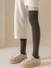 1 Pair Women's Thick Thermal Lined Over-The-Knee Socks, Suitable For Daily Wear In Winter - Coffee Brown - View 8