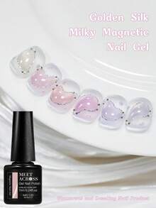 MEET ACROSS 6pcs Golden Silk Milky Cat Eye Gel Nail Polish Set With Magnet Stick, 7ml Nude Pink Gold Light Jelly Glass Beads Effect Cat Magnetic Gel Polish , Semi Permanent Soak Off UV Gel Varnish For Summer Nails, Manicure Nail Art DIY For Home And Salon Nail Supplies - 彩色 - 查看 8