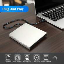 Unidad externa de DVD USB 2.0 compacta | Plug and Play, grabadora/escritora portátil ultrafina, compatible con portátiles y ordenadores de sobremesa | Admite reproducción de CD/DVD, copia de datos | Plata, con cable de alimentación - Multicolor - Ver 2