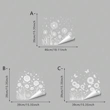 1/3pcs Creative Minimalist White Line Floral Window Stickers With Dandelion & Butterfly Design, Double-Sided Visible Glass Static Cling Decals For Bedroom, Living Room, Hallway - Flowers - View 10