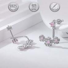 1 Pair Elegant Luxury 925 Sterling Silver 3D Sakura Flower Inlaid Synthetic Zirconia Stud Earrings, Suitable For Daily, Party, Holiday, Date, Gift - Silver - View 5